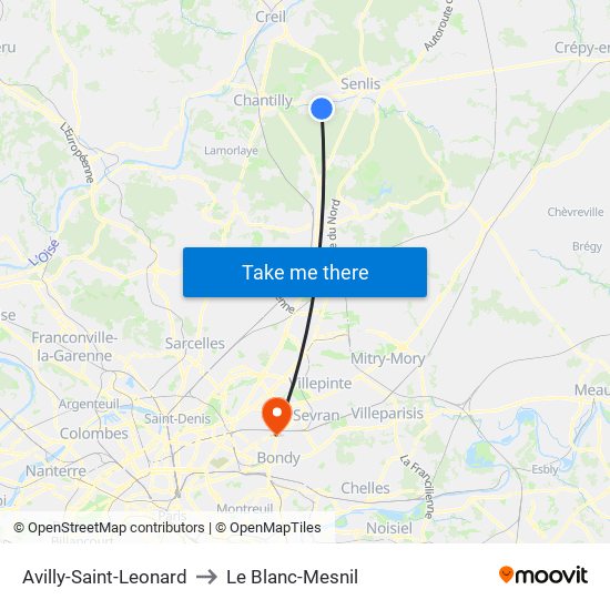 Avilly-Saint-Leonard to Le Blanc-Mesnil map