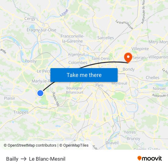 Bailly to Le Blanc-Mesnil map