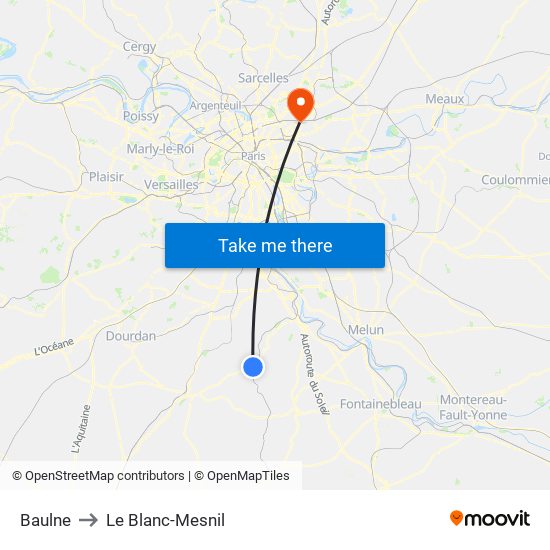 Baulne to Le Blanc-Mesnil map