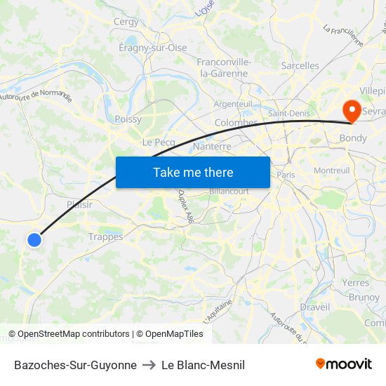 Bazoches-Sur-Guyonne to Le Blanc-Mesnil map