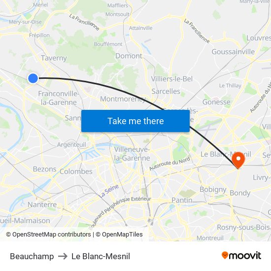Beauchamp to Le Blanc-Mesnil map