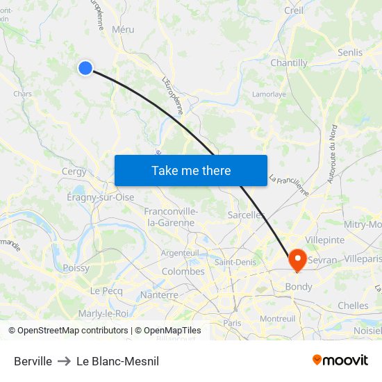 Berville to Le Blanc-Mesnil map