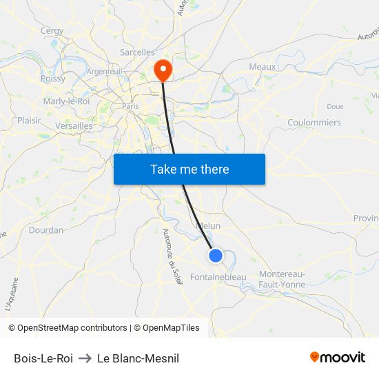 Bois-Le-Roi to Le Blanc-Mesnil map