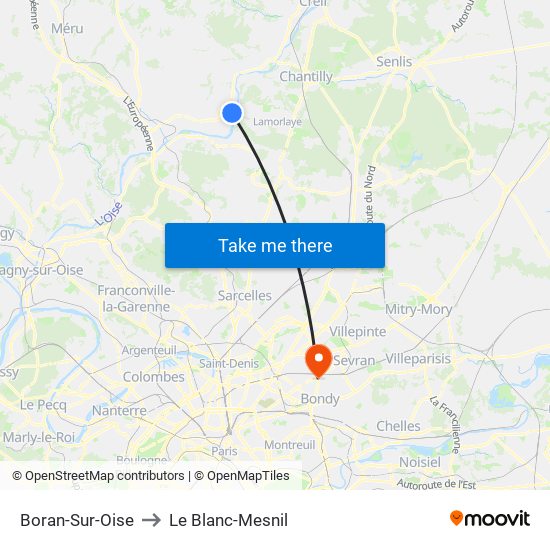 Boran-Sur-Oise to Le Blanc-Mesnil map