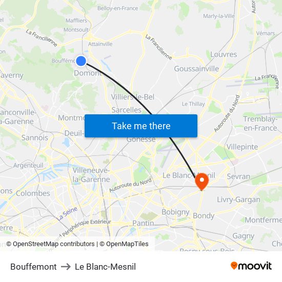 Bouffemont to Le Blanc-Mesnil map