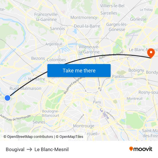 Bougival to Le Blanc-Mesnil map