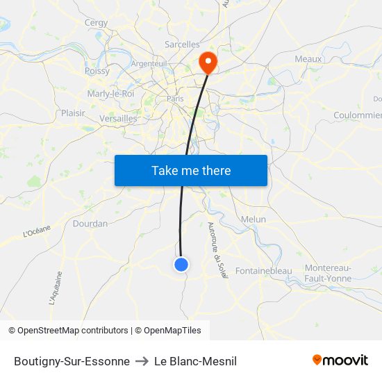 Boutigny-Sur-Essonne to Le Blanc-Mesnil map