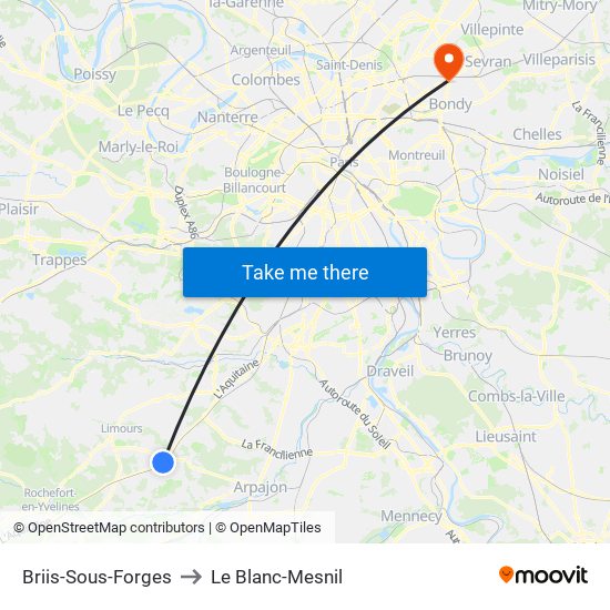 Briis-Sous-Forges to Le Blanc-Mesnil map