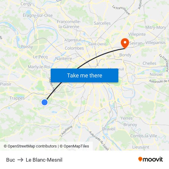 Buc to Le Blanc-Mesnil map
