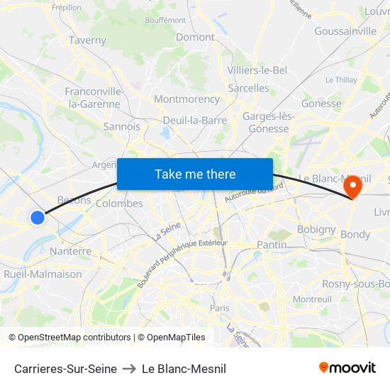 Carrieres-Sur-Seine to Le Blanc-Mesnil map