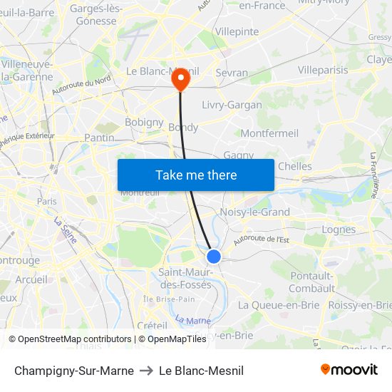 Champigny-Sur-Marne to Le Blanc-Mesnil map