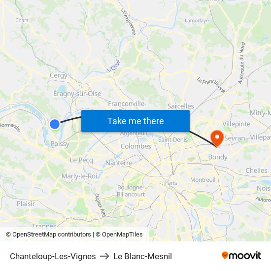 Chanteloup-Les-Vignes to Le Blanc-Mesnil map