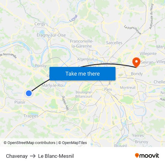 Chavenay to Le Blanc-Mesnil map