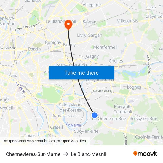 Chennevieres-Sur-Marne to Le Blanc-Mesnil map