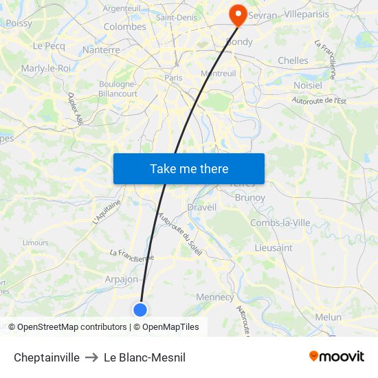 Cheptainville to Le Blanc-Mesnil map