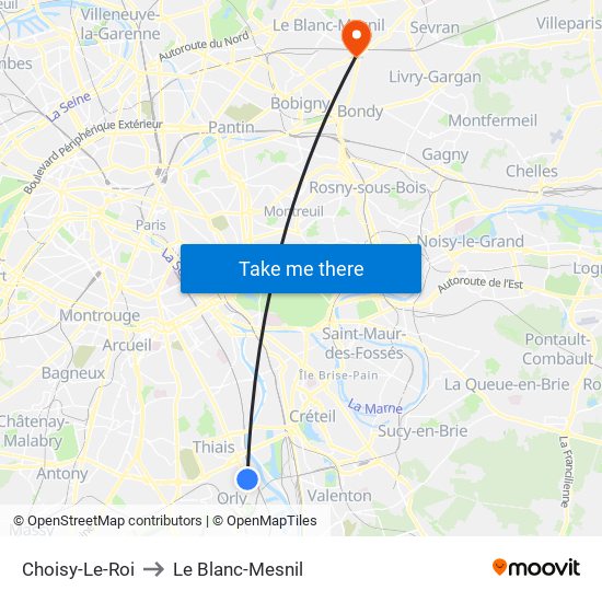 Choisy-Le-Roi to Le Blanc-Mesnil map
