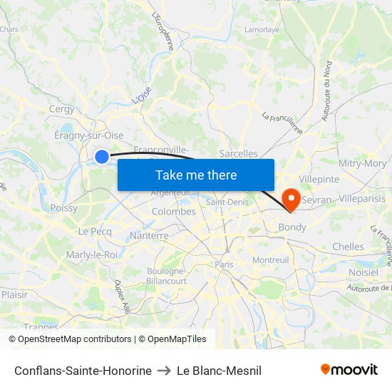 Conflans-Sainte-Honorine to Le Blanc-Mesnil map