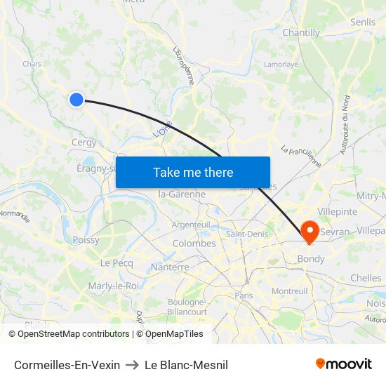 Cormeilles-En-Vexin to Le Blanc-Mesnil map