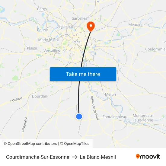 Courdimanche-Sur-Essonne to Le Blanc-Mesnil map