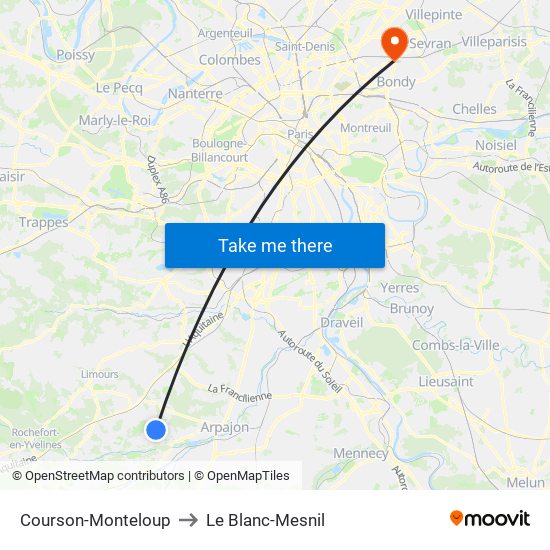 Courson-Monteloup to Le Blanc-Mesnil map