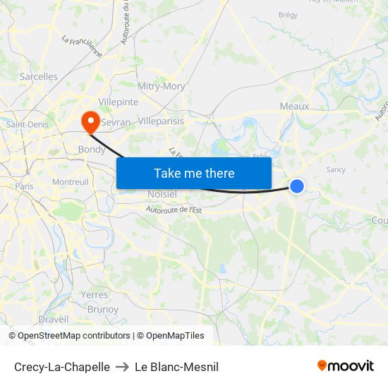 Crecy-La-Chapelle to Le Blanc-Mesnil map