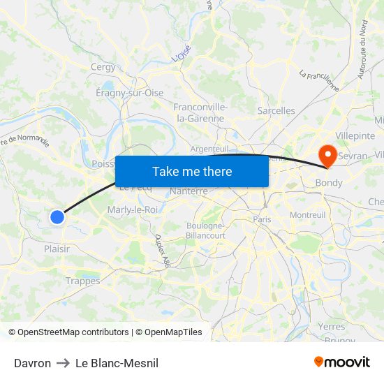 Davron to Le Blanc-Mesnil map