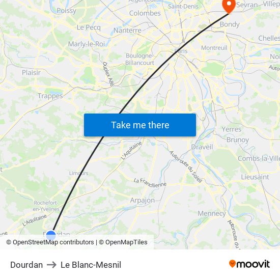 Dourdan to Le Blanc-Mesnil map