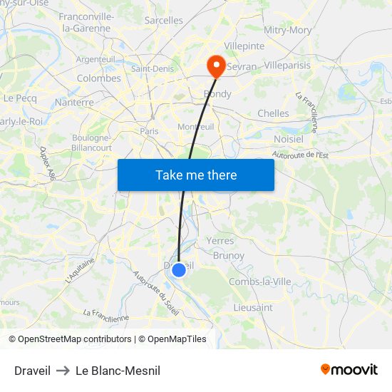 Draveil to Le Blanc-Mesnil map