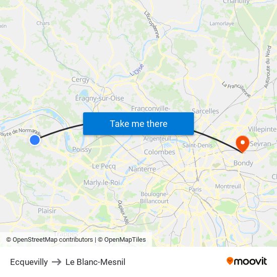 Ecquevilly to Le Blanc-Mesnil map