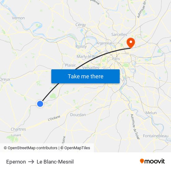 Epernon to Le Blanc-Mesnil map