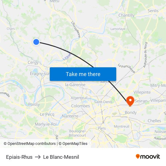 Epiais-Rhus to Le Blanc-Mesnil map