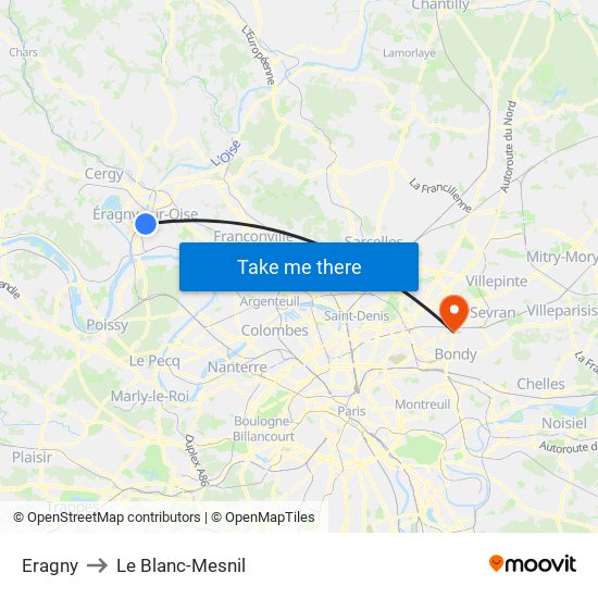 Eragny to Le Blanc-Mesnil map