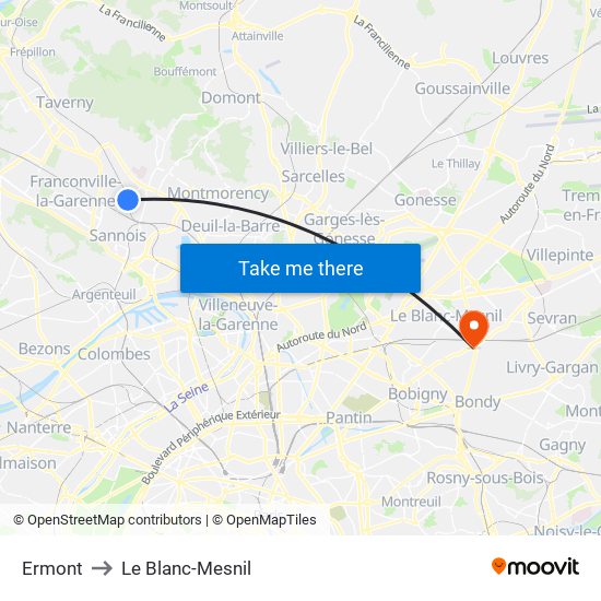 Ermont to Le Blanc-Mesnil map
