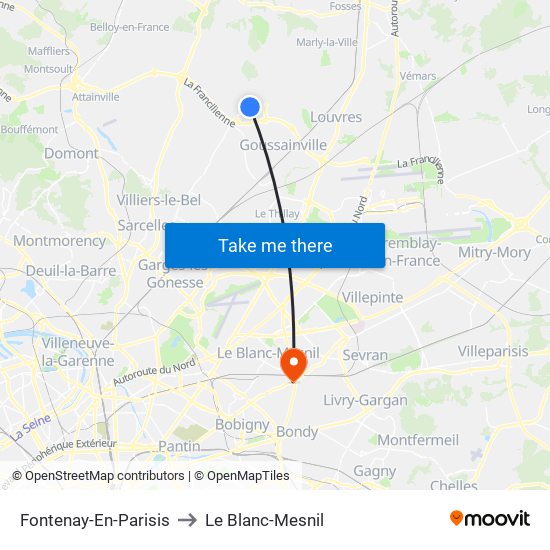 Fontenay-En-Parisis to Le Blanc-Mesnil map