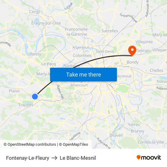 Fontenay-Le-Fleury to Le Blanc-Mesnil map