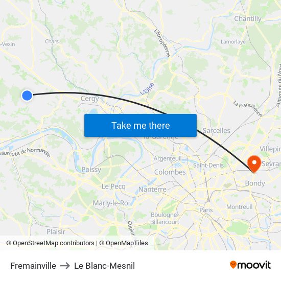 Fremainville to Le Blanc-Mesnil map
