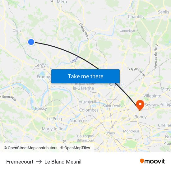 Fremecourt to Le Blanc-Mesnil map