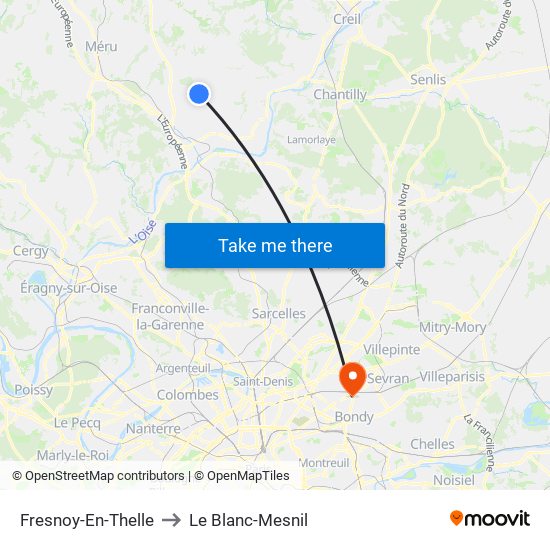 Fresnoy-En-Thelle to Le Blanc-Mesnil map