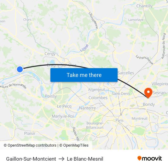 Gaillon-Sur-Montcient to Le Blanc-Mesnil map