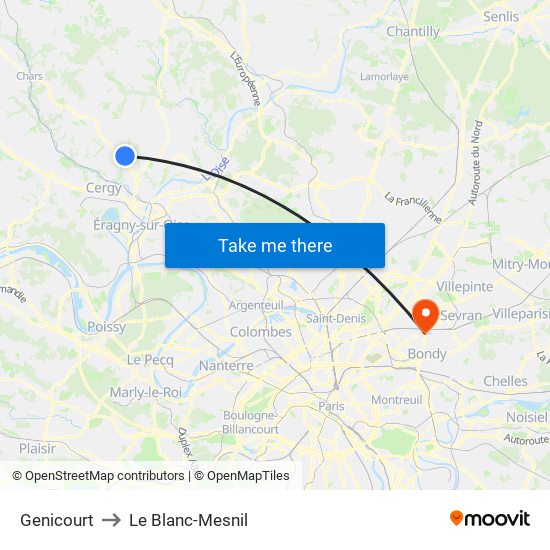 Genicourt to Le Blanc-Mesnil map