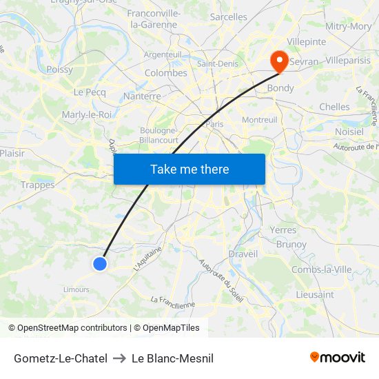 Gometz-Le-Chatel to Le Blanc-Mesnil map
