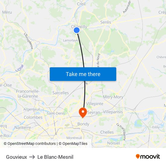Gouvieux to Le Blanc-Mesnil map
