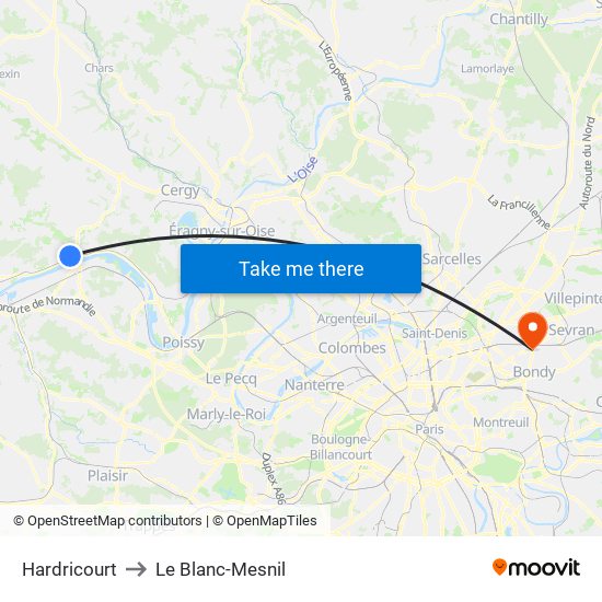 Hardricourt to Le Blanc-Mesnil map