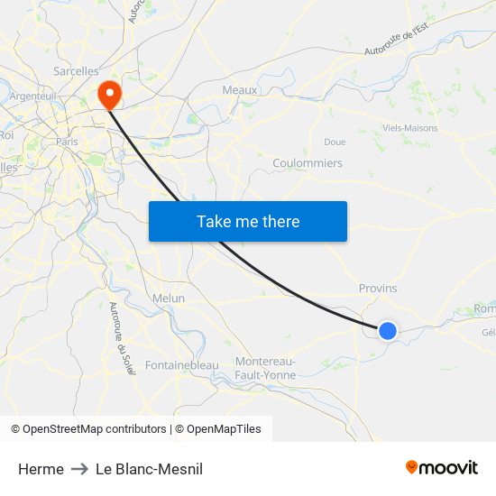 Herme to Le Blanc-Mesnil map