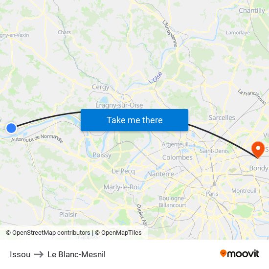 Issou to Le Blanc-Mesnil map