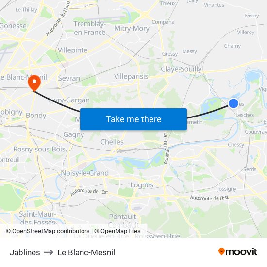 Jablines to Le Blanc-Mesnil map