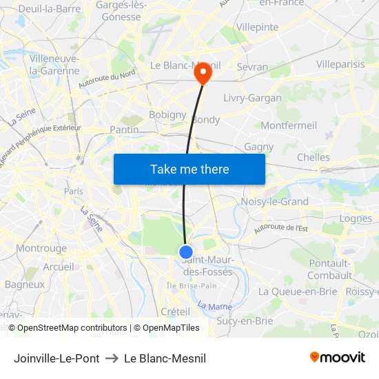 Joinville-Le-Pont to Le Blanc-Mesnil map
