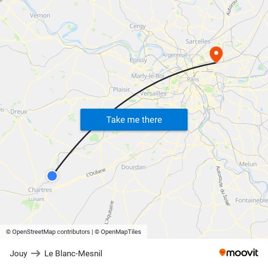 Jouy to Le Blanc-Mesnil map