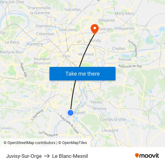 Juvisy-Sur-Orge to Le Blanc-Mesnil map