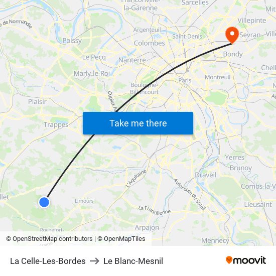 La Celle-Les-Bordes to Le Blanc-Mesnil map